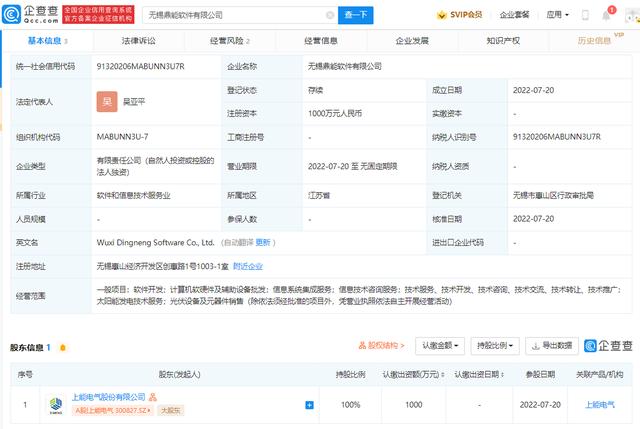 上能電氣于無錫成立軟件公司，經營范圍含太陽能發電技術服務（上能電氣股份有限公司簡介）