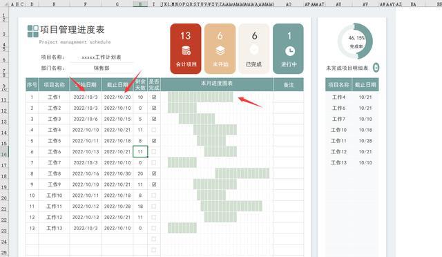Excel項目管理進度表，動態函數統計，進度條同步更新，實用簡單（excel做項目進度管理）