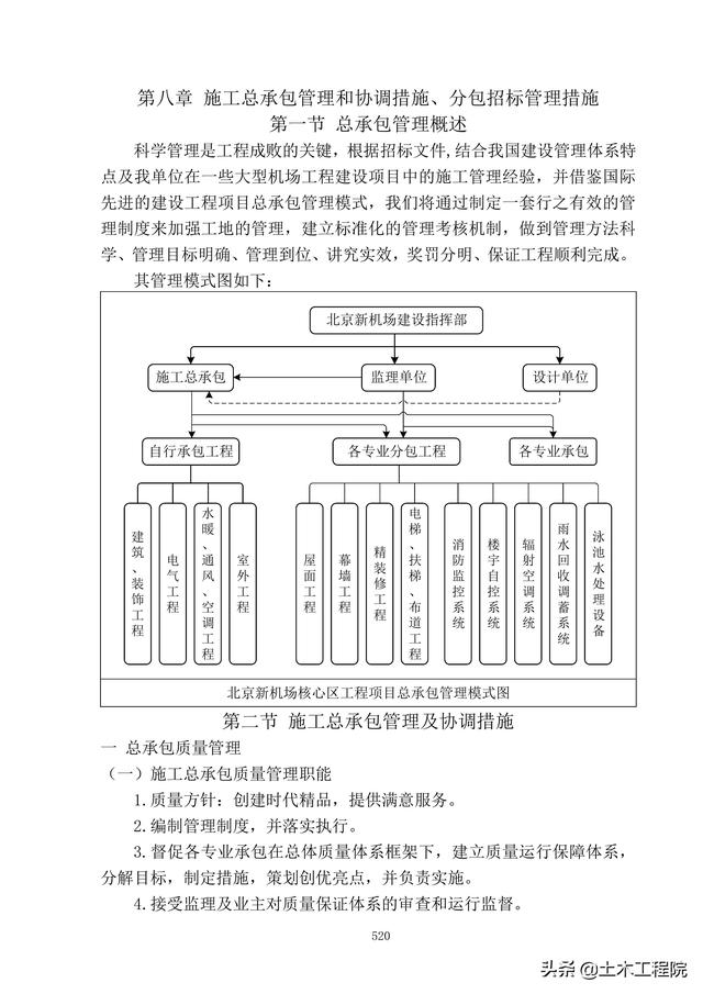 北京新機場工程施工總承包管理和協調措施、分包招標管理措施（北京新機場施工單位）