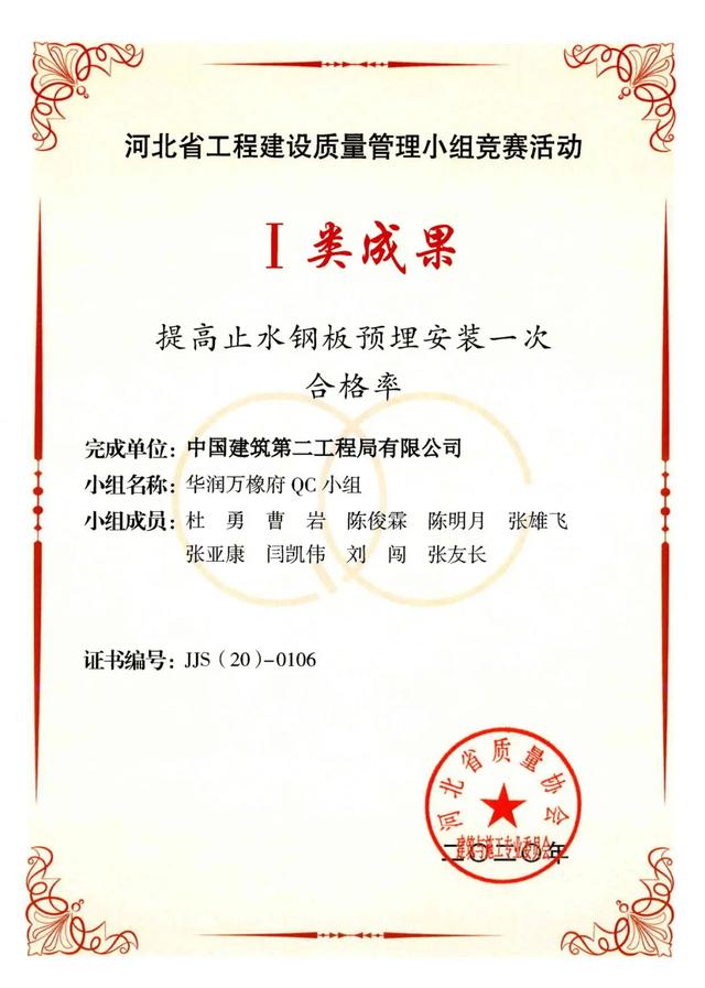 中建二局河北分公司四項省級QC I類成果節(jié)約成本近40萬元（中建二局河北分公司項目）