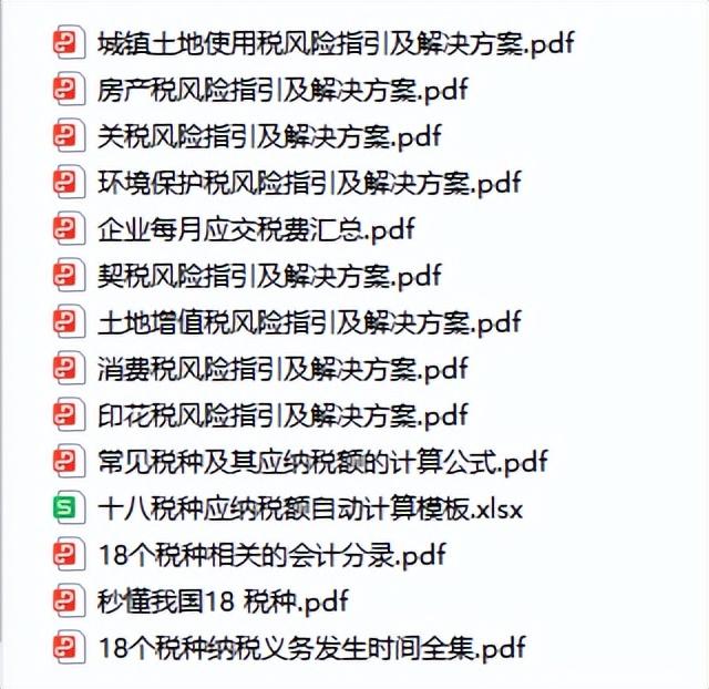 各稅種的風險指引及解決方案，附18稅種順口溜及應納稅額計算系統